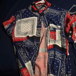Reason Bandana Print Shirt in Red, Blue, and White